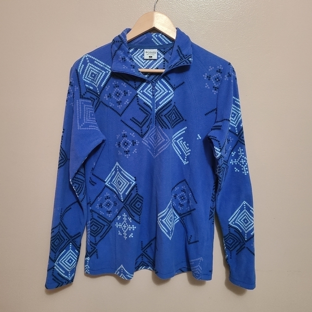 Columbia Vintage Blue Abstract Geometric Print Fleece Half Zip Jackef